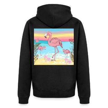 Flamingo - Unisex Premium Bio Zip Hoodie - Schwarz - Hinten - Nico (187cm)