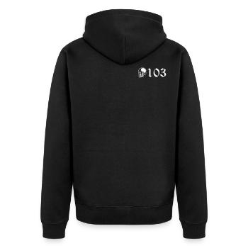 103 skull one hundred three - Unisex Premium Bio Zip Hoodie - Schwarz - Hinten - Nico (187cm)