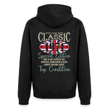 Pas vieux, Mais l’Union Britannique Classique Jack, - Veste à capuche bio Premium Unisexe - noir - Dos - Nico (187cm)