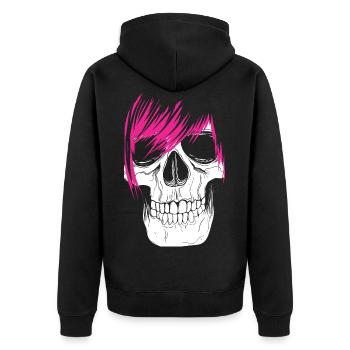 Emo Totenkopf - Unisex Premium Bio Zip Hoodie - Schwarz - Hinten - Nico (187cm)