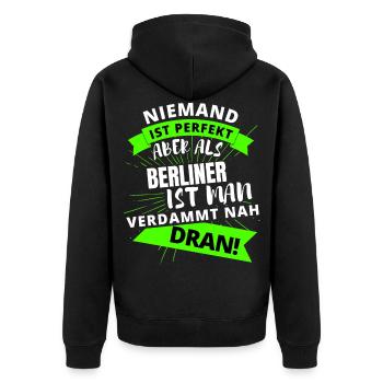 Berlin , Berliner , Hauptstadt, BERLIN Deutschland - Unisex Premium Bio Zip Hoodie - Schwarz - Hinten - Nico (187cm)