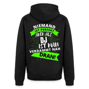 Spiel meine Musik DJ! Musik Techno Rave Design - Unisex Premium Bio Zip Hoodie - Schwarz - Hinten - Nico (187cm)
