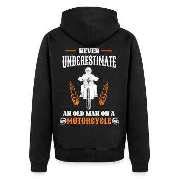 Unterschätzen Sie niemals einen alten Mann auf einem Motorrad - Unisex Premium Bio Zip Hoodie - Schwarz - Hinten - Nico (187cm)