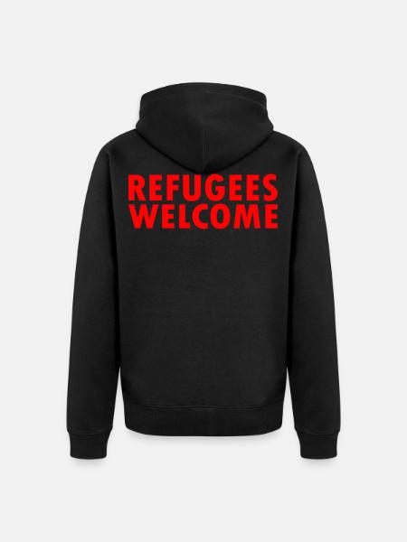 refugees welcome - Unisex Premium Organic Zip Hoodie - black