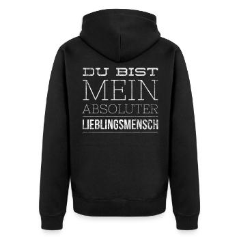 Du bist mein absoluter Lieblingsmensch Spruch - Unisex Premium Bio Zip Hoodie - Schwarz - Hinten - Nico (187cm)