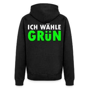 Ich wähle grün - Unisex Premium Bio Zip Hoodie - Schwarz - Hinten - Nico (187cm)