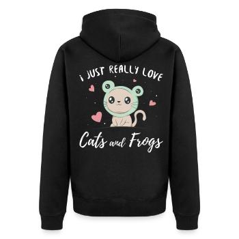 Cottagecore Aesthetic I Just Love Cats And Frogs - Veste à capuche bio Premium Unisexe - noir - Dos - Nico (187cm)