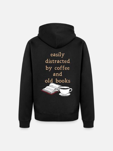 Dark Academia Æstetisk Lustig Kaffe og bøger - Premium økologisk unisex-hættejakke - sort