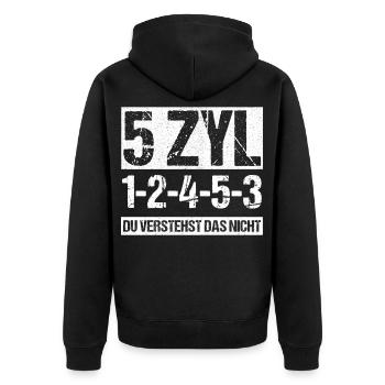 5 Zylinder Autoliebhaber Geschenk - Unisex Premium Bio Zip Hoodie - Schwarz - Hinten - Nico (187cm)