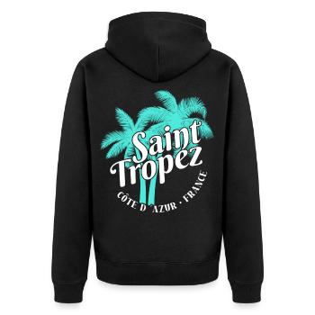 Saint Tropez Côte D Azur France Beach - Unisex Premium Bio Zip Hoodie - Schwarz - Hinten - Nico (187cm)