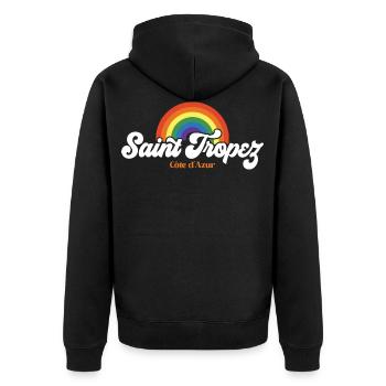 Saint Tropez Rainbow France - Unisex Premium Bio Zip Hoodie - Schwarz - Hinten - Nico (187cm)