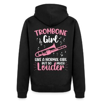 Posaune Blasinstrument Trombone Girl - Unisex Premium Bio Zip Hoodie - Schwarz - Hinten - Nico (187cm)