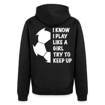 Fußball Fussball Fußballer Fußballspieler Trainer - Unisex Premium Bio Zip Hoodie - Schwarz - Hinten - Nico (187cm)