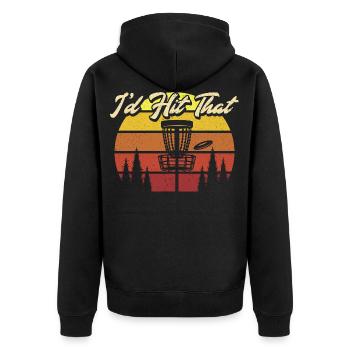 Disc Golf Frisbee Golf Ultimate Frisbee Retro Disc - Unisex Premium Bio Zip Hoodie - Schwarz - Hinten - Nico (187cm)
