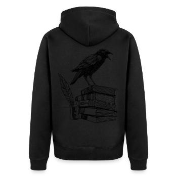 Dark Academia Aesthetic Rabe Krähe On Old Bücher - Unisex Premium Bio Zip Hoodie - Schwarz - Hinten - Nico (187cm)