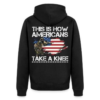 Militär - Unisex Premium Bio Zip Hoodie - Schwarz - Hinten - Nico (187cm)