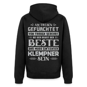 Heizungsbauer Heizungsbau Heizungsinstallateur - Unisex Premium Bio Zip Hoodie - Schwarz - Hinten - Nico (187cm)