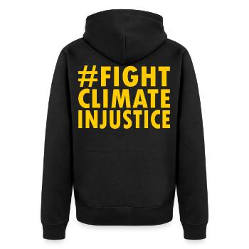 Fight climate injustice - Unisex Premium Bio Zip Hoodie - Schwarz - Hinten - Nico (187cm)