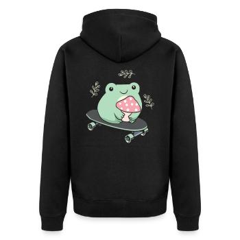 Cottagecore Aesthetic Kawaii Skateboarding Grenouille - Veste à capuche bio Premium Unisexe - noir - Dos - Nico (187cm)