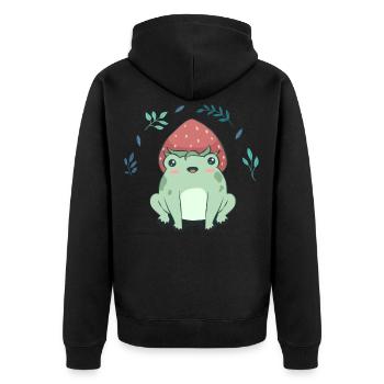 Cottagecore Aesthetic Kawaii Frog Strawberry Hat - Unisex Premium Organic Zip Hoodie - black - Back - Nico (187cm)