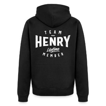 Henry Personalized Name Mens Birthday - Unisex Premium Organic Zip Hoodie - black - Back - Nico (187cm)