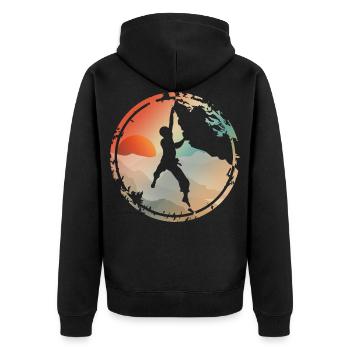 Free Rock Climber Solo Sunrise - Unisex Premium Organic Zip Hoodie - black - Back - Nico (187cm)