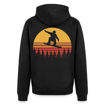 Snowboard Retro Sunset – White & Yellow - Unisex Premium Organic Zip Hoodie - black - Back - Nico (187cm)