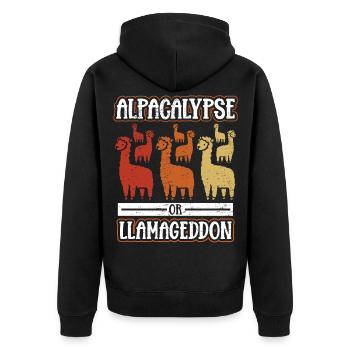Lama Alpacalypse or Llamageddon - Unisex Premium Bio Zip Hoodie - Schwarz - Hinten - Nico (187cm)