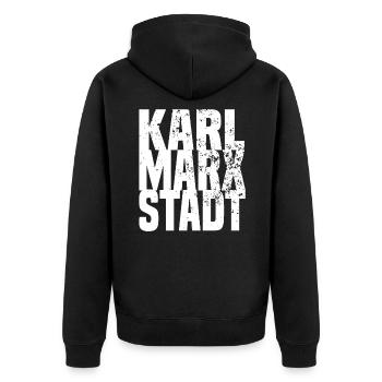 karl marx stadt - Unisex Premium Bio Zip Hoodie - Schwarz - Hinten - Nico (187cm)