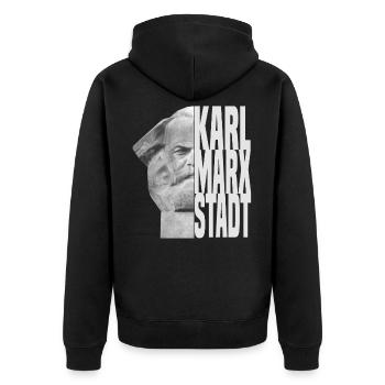 karl marx stadt chemnitz - Unisex Premium Bio Zip Hoodie - Schwarz - Hinten - Nico (187cm)