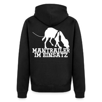 Mantrailing Mantrailer im Einsatz - Unisex Premium Bio Zip Hoodie - Schwarz - Hinten - Nico (187cm)
