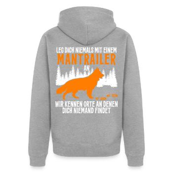Mantrailing Hund Suchhund Mantrailer - Unisex Premium Bio Zip Hoodie - Grau meliert - Hinten - Nico (187cm)