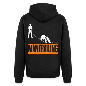 Mantrailing Rettungshund Fährtenhund - Unisex Premium Bio Zip Hoodie - Schwarz - Hinten - Nico (187cm)