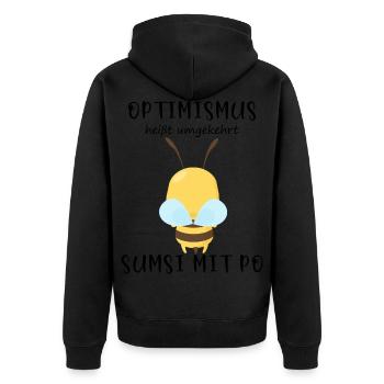Biene Optimismus Sumsi mit Po - Unisex Premium Bio Zip Hoodie - Schwarz - Hinten - Nico (187cm)