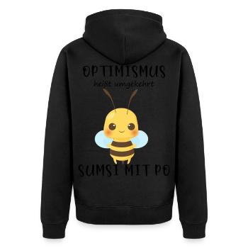 Biene Optimismus Sumsi mit Po - Unisex Premium Bio Zip Hoodie - Schwarz - Hinten - Nico (187cm)