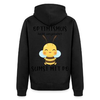 Biene Optimismus Sumsi mit Po - Unisex Premium Bio Zip Hoodie - Schwarz - Hinten - Nico (187cm)
