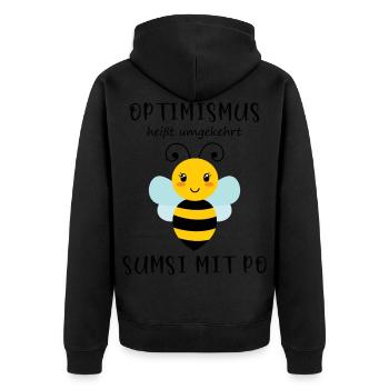Biene Optimismus Sumsi mit Po - Unisex Premium Bio Zip Hoodie - Schwarz - Hinten - Nico (187cm)