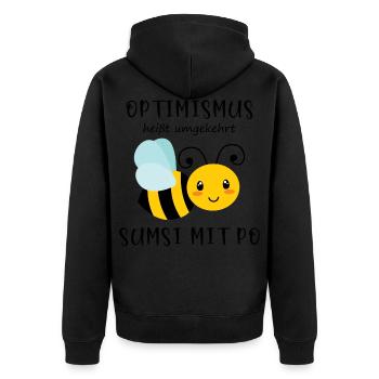 Biene Optimismus Sumsi mit Po - Unisex Premium Bio Zip Hoodie - Schwarz - Hinten - Nico (187cm)