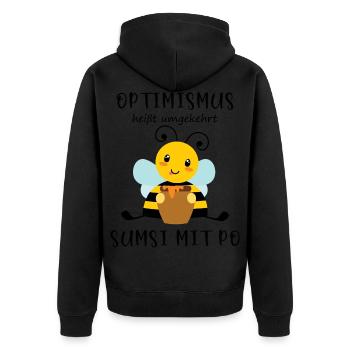 Biene Optimismus Sumsi mit Po - Unisex Premium Bio Zip Hoodie - Schwarz - Hinten - Nico (187cm)