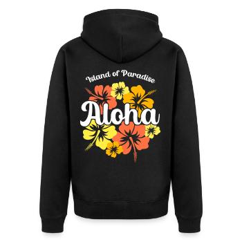 Aloha Island Of Paradise - Unisex Premium Bio Zip Hoodie - Schwarz - Hinten - Nico (187cm)