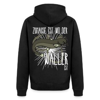 Angeln Fischer Waller Fisch Angler - Unisex Premium Bio Zip Hoodie - Schwarz - Hinten - Nico (187cm)