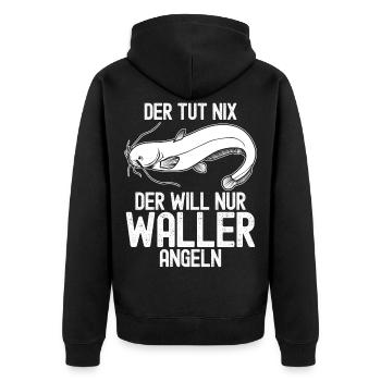 Angeln Waller Fischer Fisch Angler - Unisex Premium Bio Zip Hoodie - Schwarz - Hinten - Nico (187cm)