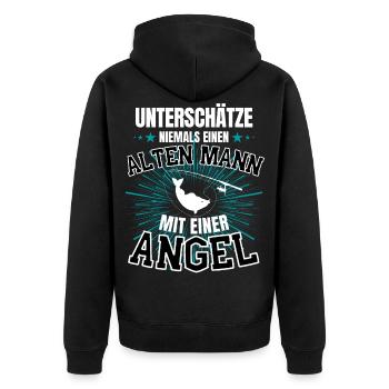 Alter Mann mit Angel! fischer angler angeln spruch - Unisex Premium Bio Zip Hoodie - Schwarz - Hinten - Nico (187cm)