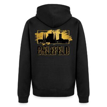 Bielefeld Deutschland Stadt Skyline Liebe Gold - Unisex Premium Bio Zip Hoodie - Schwarz - Hinten - Nico (187cm)