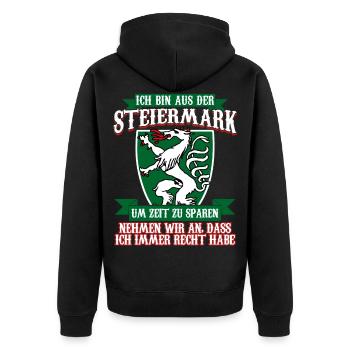 Steiermark Steirer Österreich - Unisex Premium Bio Zip Hoodie - Schwarz - Hinten - Nico (187cm)
