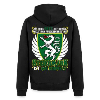 Steiermark Urlaub Österreich Steirer - Unisex Premium Bio Zip Hoodie - Schwarz - Hinten - Nico (187cm)