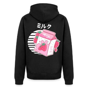 Ästhetische rosa Pastell koreanische - Unisex Premium Bio Zip Hoodie - Schwarz - Hinten - Nico (187cm)