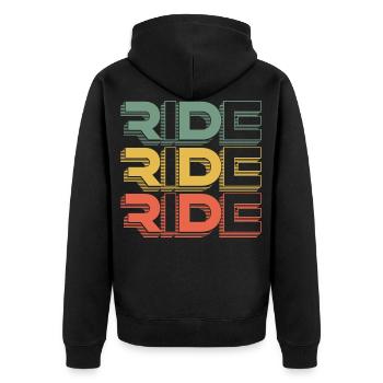 RIDE MTB Vintage Mountainbike Retro - Unisex Premium Bio Zip Hoodie - Schwarz - Hinten - Nico (187cm)