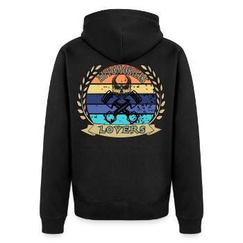 Vintage Car Lovers Skull - Unisex Premium Bio Zip Hoodie - Schwarz - Hinten - Nico (187cm)