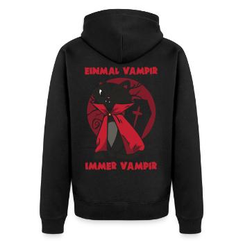 Vampir Katze Kätzchen Halloween - Unisex Premium Bio Zip Hoodie - Schwarz - Hinten - Nico (187cm)